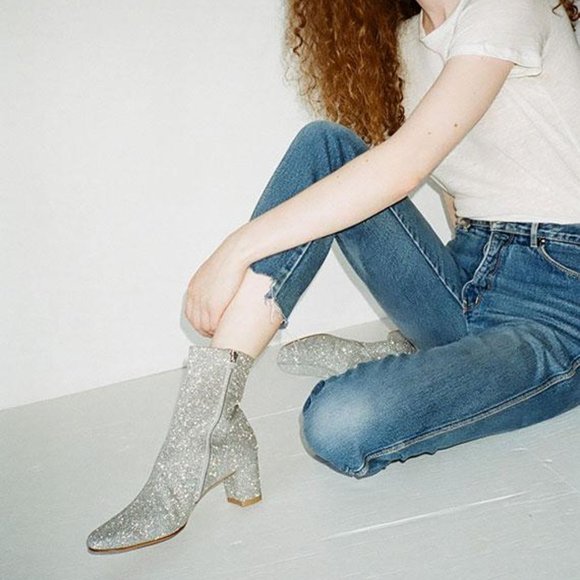 By FAR Silver Glitter Sofia Ankle Boots EU 36 US 6 - Picture 6 of 7